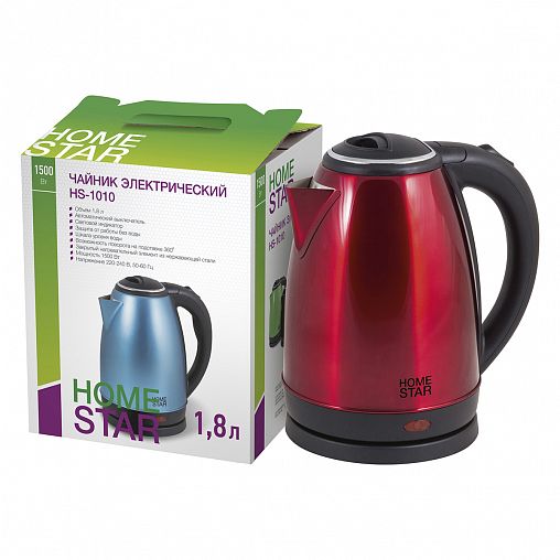 Чайник электрический Homestar HS-1010, 1,8 л, сталь, красный фото