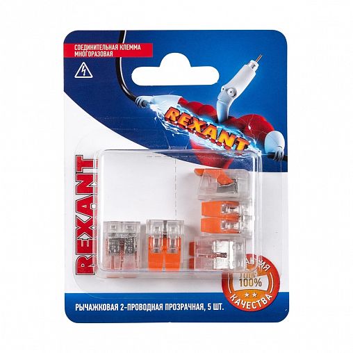 Клемма универсальная компактная Rexant СМК 221-412, 2-проводная, до 4 мм², 5 шт фото
