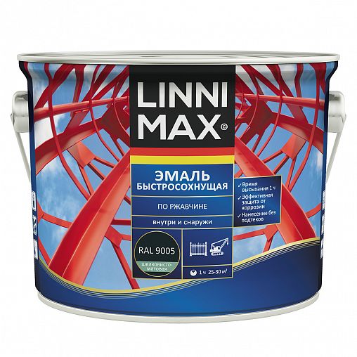 Грунт-эмаль по ржавчине Linnimax, быстросохнущая, 2,5 л, RAL 9005, черная фото