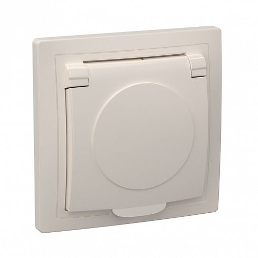 Розетка встраиваемая IEK Кварта РСб10-3-ККм, с крышкой, с заземлением, 16 А, 250 В, IP20, кремовая фото