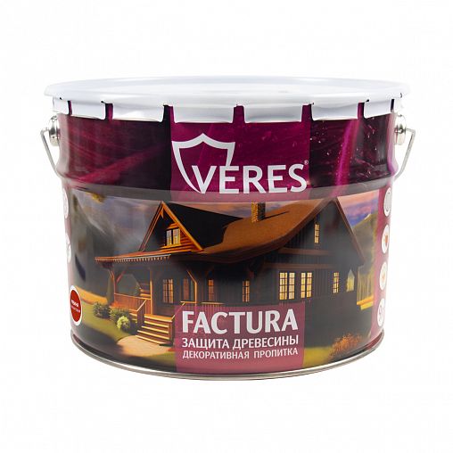 Декоративная пропитка для дерева Veres Factura, полуматовая, 9 л, рябина фото