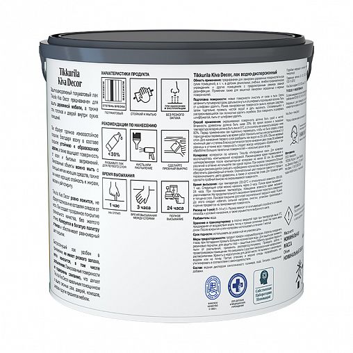 Лак для дерева Tikkurila Kiva Decor (Кива Декор), акрилатный, база EP, бесцветный, 2,7 л фото