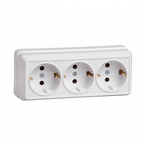 Розетка тройная накладная IEK Октава, с заземлением, 16 А, 250 В, IP20, белая фото