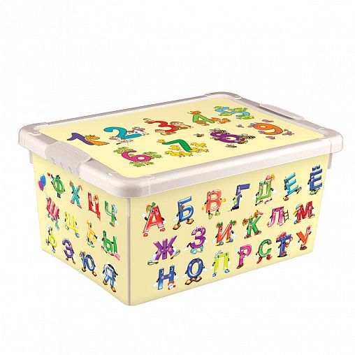 Ящик универсальный Пластишка, 335 x 240 x 155 мм, бежевый с аппликацией алфавит фото