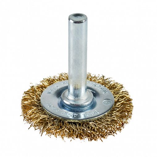 Щетка для дрели Кедр, плоская со шпилькой, 40 мм, латунированная проволока 0,3 мм фото