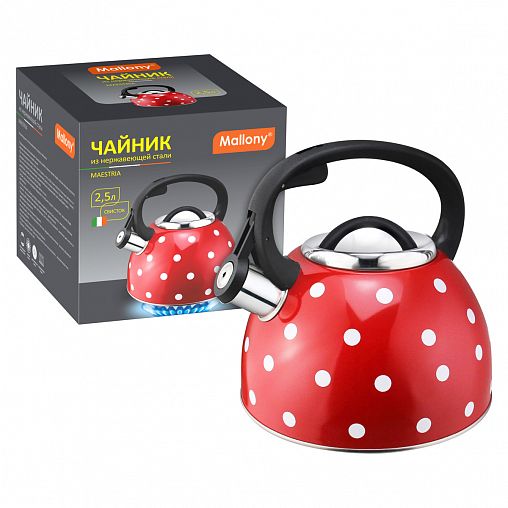 Чайник со свистком Mallony Maestria, нержавеющая сталь, 2,5 л, красный фото