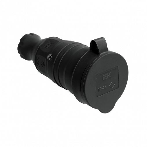 Розетка переносная IEK Омега, с крышкой, с заземлением, 16 А, 220 В, IP44, черная фото