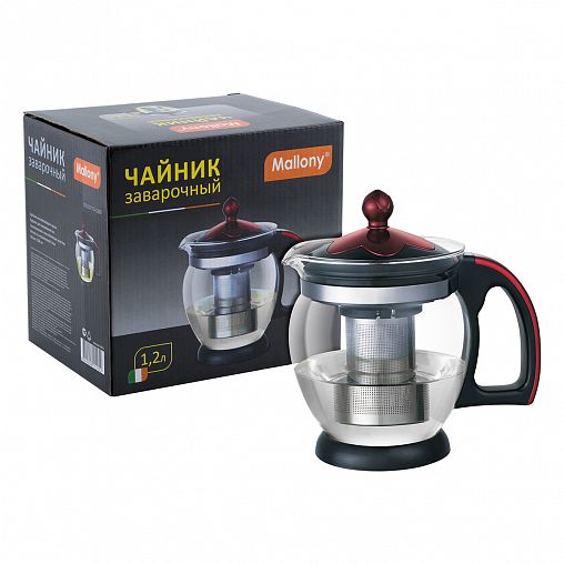 Чайник заварочный Mallony Decotto-1200, стеклянный, фильтр-нержавейка, 1,2 л фото