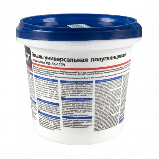 Эмаль универсальная VGT ВД-АК-1179, полуглянцевая, база A, супербелая, 1 кг фото