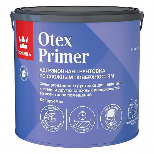 Грунтовка адгезионная Tikkurila Otex Primer (Отекс Праймер), база А, белая, 2,7 л фото