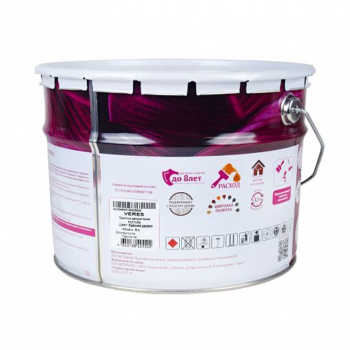 Декоративная пропитка для дерева Veres Factura, полуматовая, 9 л, красное дерево фото