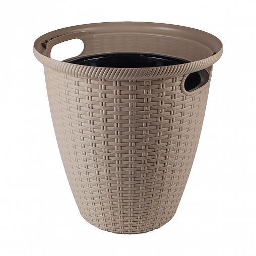 Кашпо напольное InGreen Rattan, с внутренним горшком, 20 л, молочный шоколад фото