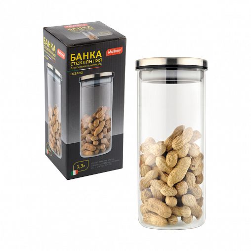 Банка для сыпучих продуктов Mallony Oceano, стеклянная, 10,1 x 21,1 см, 1300 мл фото