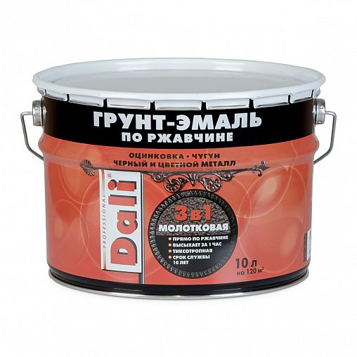 Грунт-эмаль по ржавчине Dali 3 в 1, молотковая, 10 л, серая фото