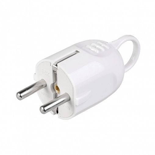 Вилка угловая разборная IEK ВПу12-01-Ст, с ушком, с заземлением, 16 А, белая фото