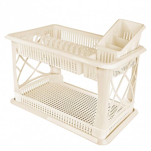 Сушилка для посуды и столовых приборов Plast Team, двухъярусная, 49 x 17,5 x 32,5 см, молочный туман фото