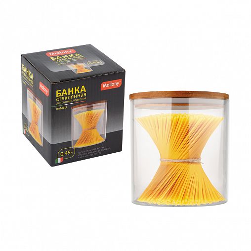 Банка для сыпучих продуктов Mallony Bambu, стеклянная, с крышкой, 0,45 л фото