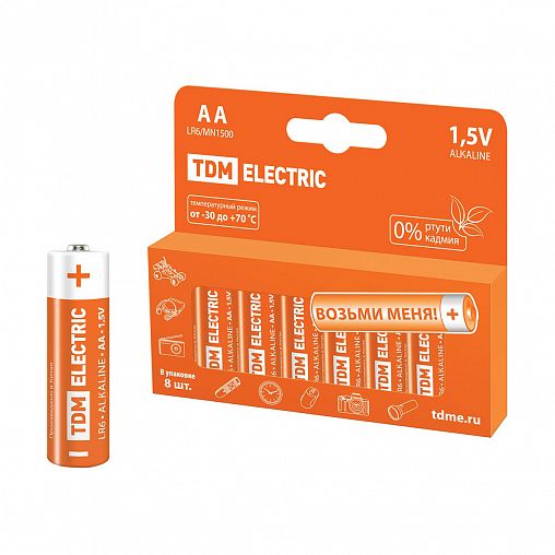 Батарейка Tdm Electric LR6, типоразмер AA, 8 шт фото