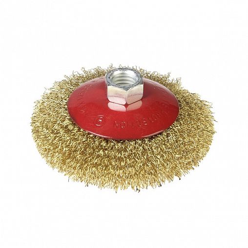 Щетка для УШМ Кедр, тарелка, 115 мм, М14, латунированная проволока 0,3 мм фото