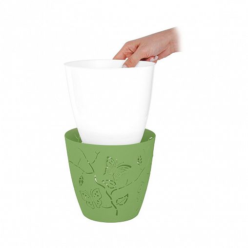 Горшок для цветов Plast Team Butterflies, 2,5 л, зеленое яблоко фото