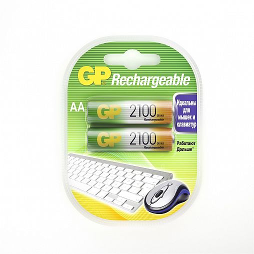 Аккумулятор GP Rechargeable 210AAHC-2DECRC2, типоразмер АА, 2100 мАч, 1,2 В, 2 шт фото