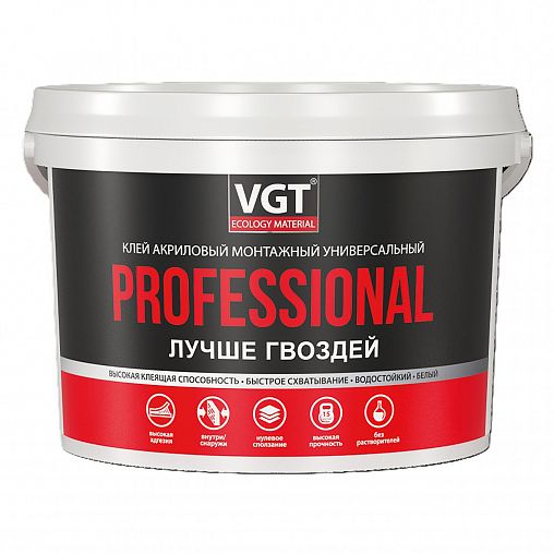 Клей акриловый монтажный универсальный VGT Professional, 0,8 кг, белый фото