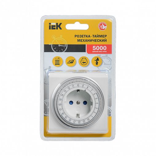 Таймер розеточный механический IEK РТМ-3, суточный, 15 мин/24 ч, 16 А, IP20, белый фото