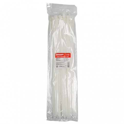 Хомут-стяжка Rexant, нейлон, 7,6 x 500 мм, 100 шт, белый фото