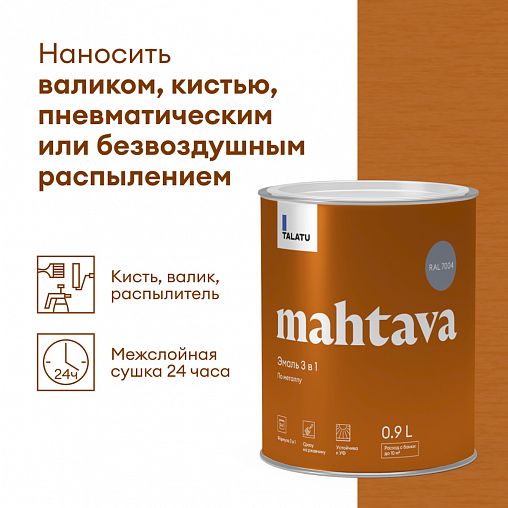 Грунт-эмаль по ржавчине 3 в 1 Talatu Mahtava, глянцевая, 0,9 л, RAL 7004, серый фото