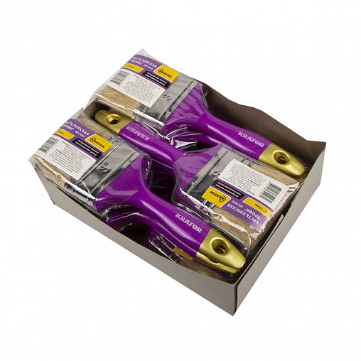 Кисть плоская Krafor Профи №3, натуральная щетина, пластиковая ручка, 75 мм фото