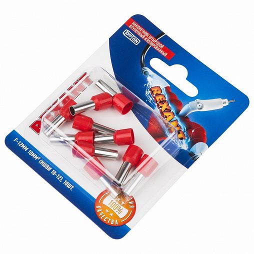 Наконечник штыревой втулочный изолированный Rexant НШВИ, 10 мм², 12 мм, красный, 10 шт фото