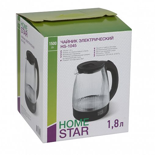 Стеклянный чайник электрический HomeStar HS-1045, 1,8 л фото