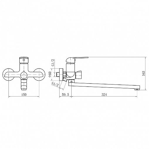 Смеситель для ванны с душем PLStart PD22082, с длинным изливом, хром фото