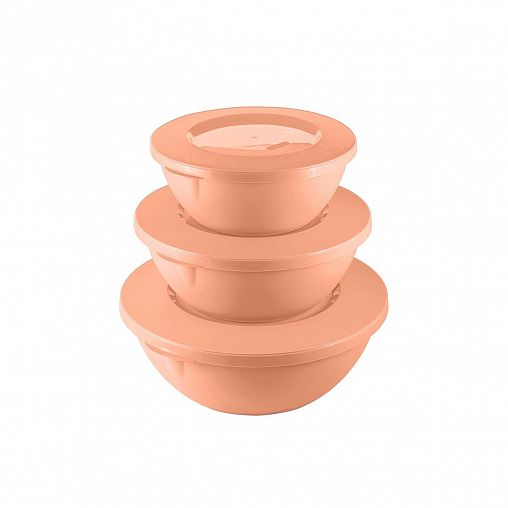 Набор пластиковых салатников Plast Team Helsinki, с крышками, 3 шт (3 л, 2 л, 1 л), персиковый фото