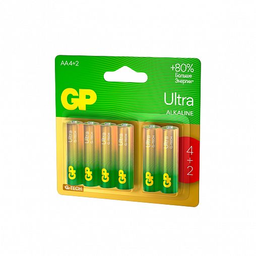 Батарейка GP Ultra Alkaline G-Tech 15AUA214/2-2CRSBC6, типоразмер АА, 6 шт фото