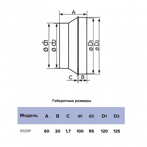 Центральный соединитель круглых воздуховодов Era 1012RP, пластик, d 100/120 мм фото