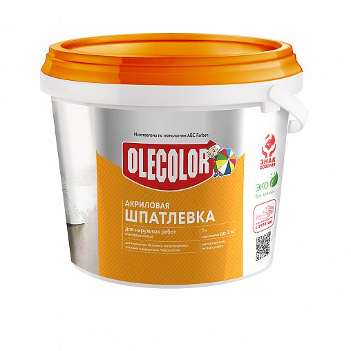 Шпатлевка для наружных работ Olecolor, акриловая, 0,9 кг, белая фото