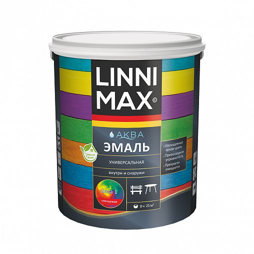 Эмаль универсальная Linnimax Аква, акриловая, глянцевая, база 1, белая, 2,5 л фото