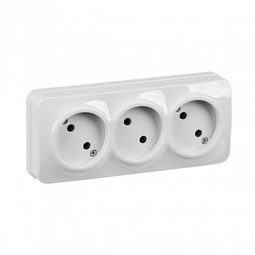 Розетка тройная накладная IEK Glory, без заземления, 10 А, 250 В, IP20, белая фото
