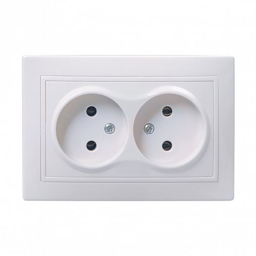 Розетка двойная встраиваемая IEK Кварта РС12-2-КБ, без заземления, 10 А, 250 В, IP20, белая фото