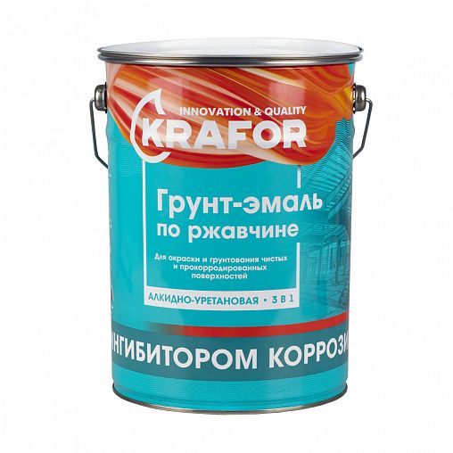 Грунт-эмаль по ржавчине 3 в 1 Krafor, алкидная, глянцевая, 5,5 кг, голубая фото