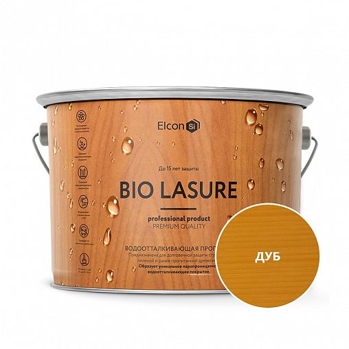 Пропитка для дерева водоотталкивающая Elcon Bio Lasure, 9 л, дуб фото