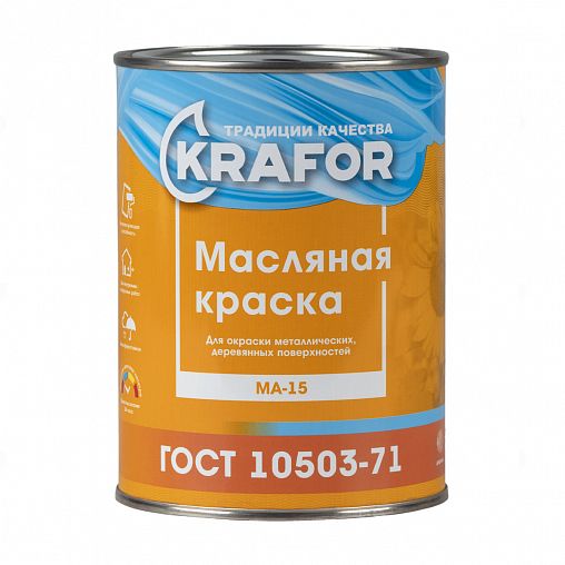 Краска масляная Krafor МА-15, глянцевая, 0,9 кг, зеленая фото