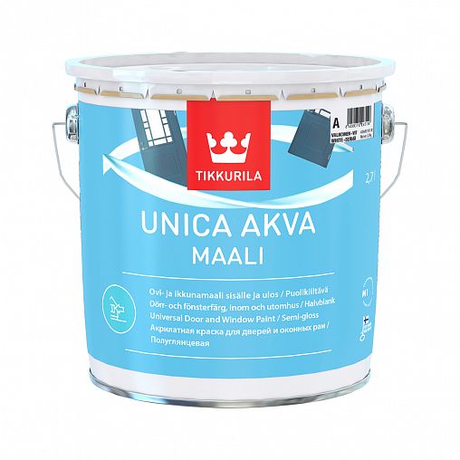 Краска для окон и дверей полуглянцевая Unica Akva Maali (Уника Аква) TIKKURILA 2,7л белый (база А) фото