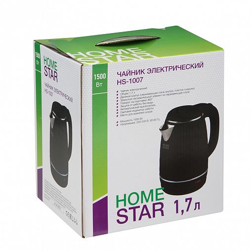 Чайник электрический HomeStar HS-1007, 1,7 л, черный фото