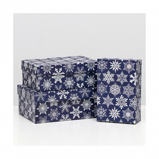 Коробки подарочные Upak Land Снегопад на синем, набор 3 шт фото