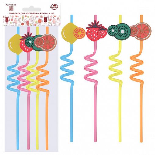 Трубочки для коктейля Мультидом Фрукты, 4 шт фото