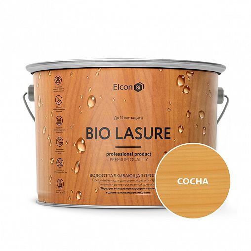 Пропитка для дерева водоотталкивающая Elcon Bio Lasure, 9 л, сосна фото
