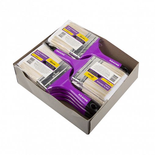 Кисть плоская Krafor №4, искусственная щетина, пластиковая ручка, 100 мм фото