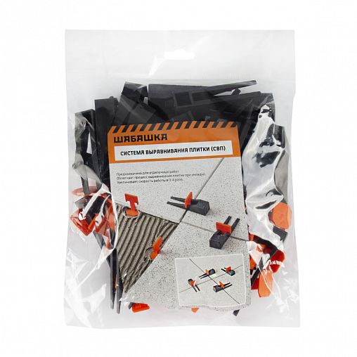 Система выравнивания плитки Шабашка, клинья и зажимы «флажок», 1,5 мм, 40/40 шт, черные/оранжевые фото